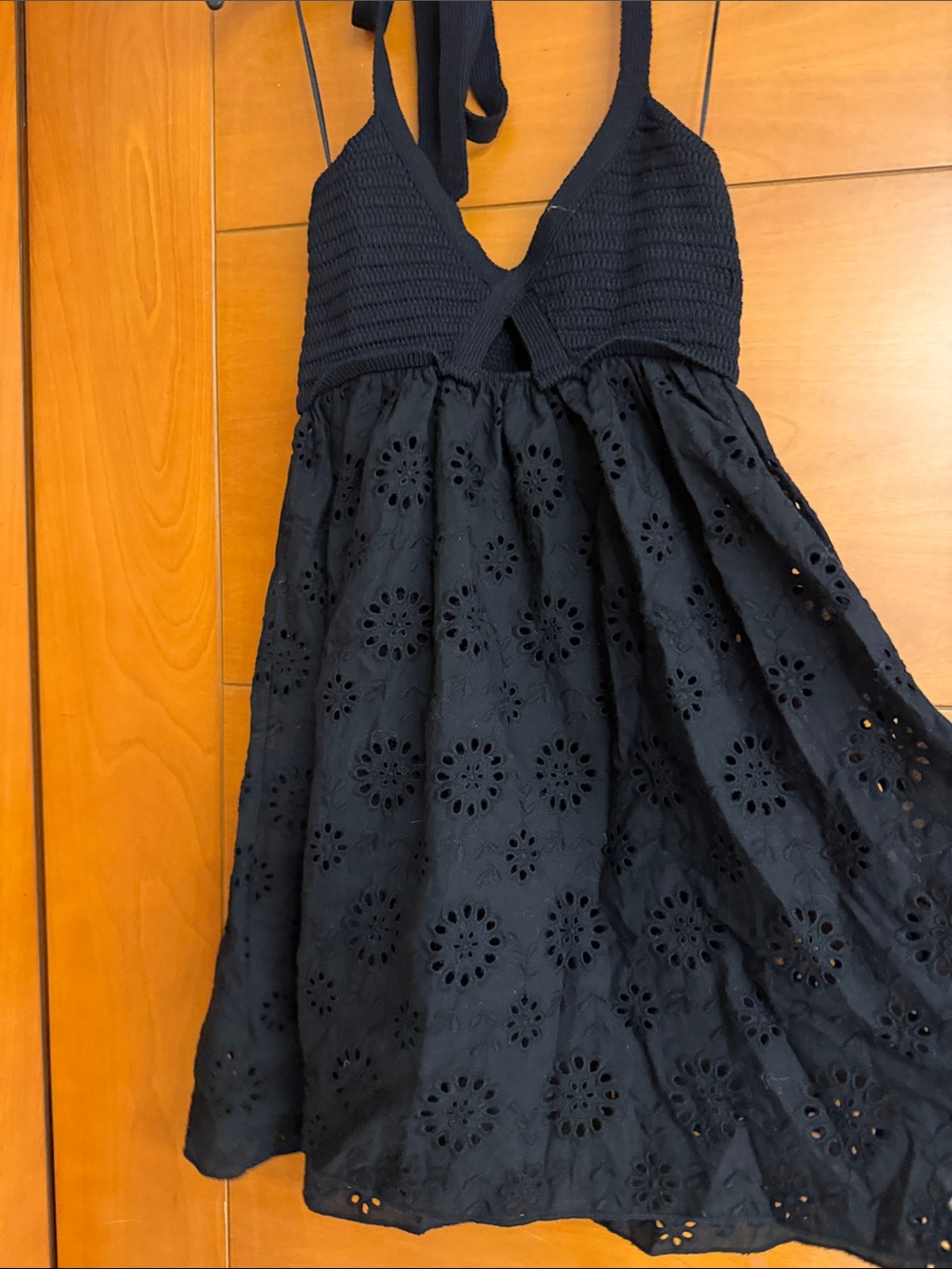 Zara Black Eyelet Halter Mini Dress